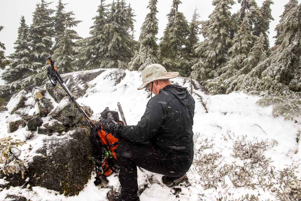 Phil at the summit cairn on Mt Buttle in Cowichan Lake Region Phil at the summit cairn on Mt Buttle in Cowichan Lake Region