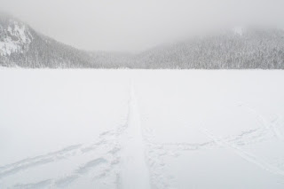 Snowshoe track crossing Lake Helen Mackenzie