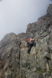 Climbing out of the notch toward Mount Ashwood in the Bonanza Range