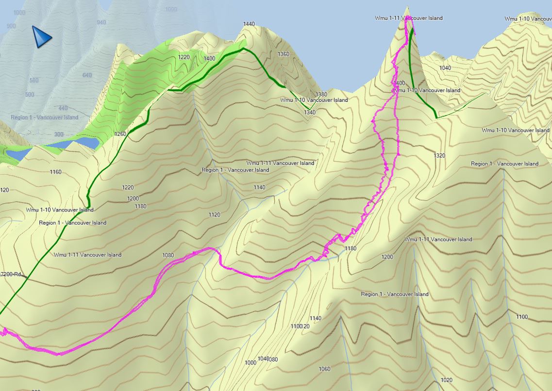 GPS Route and Topo Map for Mount Elliot on Vancouver Island