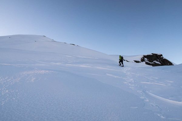 Phil, running up the slope to get out of the wind on the Adder Mountain trip